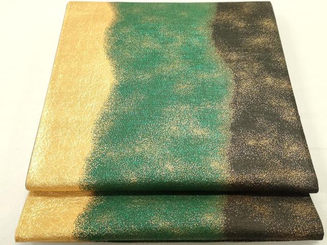 平和屋着物◎六通柄袋帯 縞 倭文布 金糸 正絹 逸品 DABE0204ya