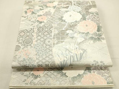 平和屋着物◎六通柄袋帯 唐織 几帳草華文 九百プラチナ箔 正絹 逸品 DABE0216ya