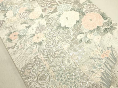 平和屋着物◎六通柄袋帯 唐織 几帳草華文 九百プラチナ箔 正絹 逸品 DABE0216ya