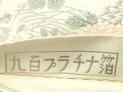 平和屋着物◎六通柄袋帯 唐織 几帳草華文 九百プラチナ箔 正絹 逸品 DABE0216ya