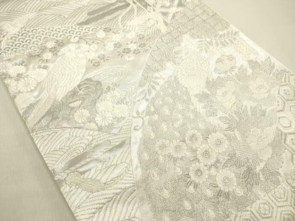 平和屋着物◎六通柄袋帯 唐織 染錦桃山扇面文 プラチナ箔 正絹 逸品 DABE0217ya