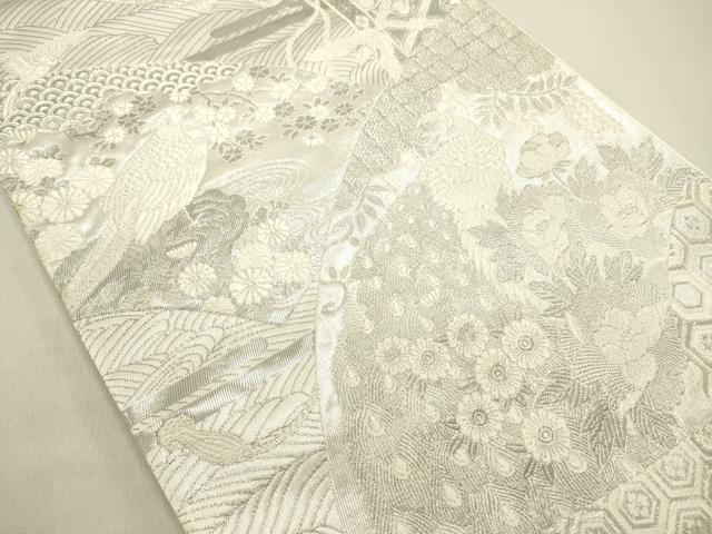 平和屋着物◎六通柄袋帯 唐織 染錦桃山扇面文 プラチナ箔 正絹 逸品 DABE0217ya