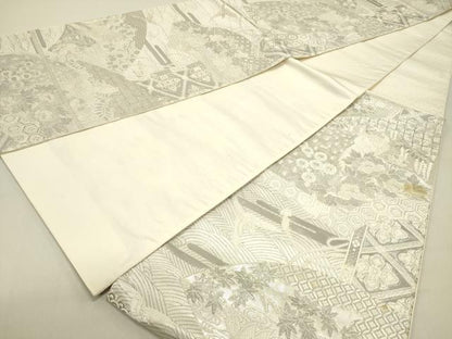平和屋着物◎六通柄袋帯 唐織 染錦桃山扇面文 プラチナ箔 正絹 逸品 DABE0217ya