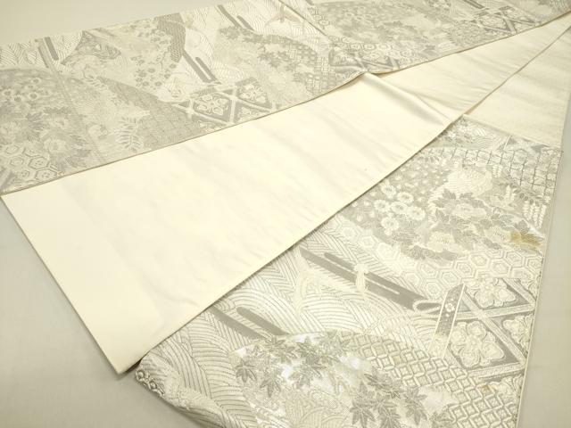 平和屋着物◎六通柄袋帯 唐織 染錦桃山扇面文 プラチナ箔 正絹 逸品 DABE0217ya