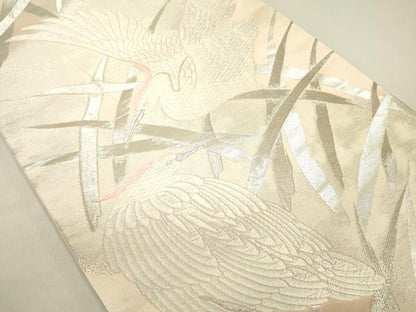 平和屋着物◎六通柄袋帯　唐織　白鷺　銀糸　正絹　逸品　DABE0218ya