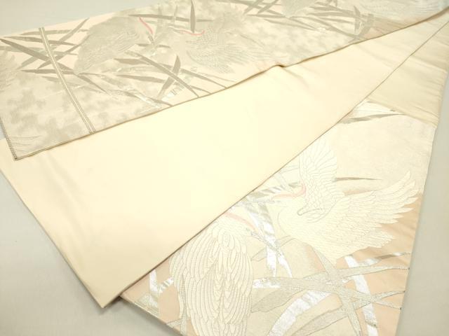平和屋着物◎六通柄袋帯　唐織　白鷺　銀糸　正絹　逸品　DABE0218ya
