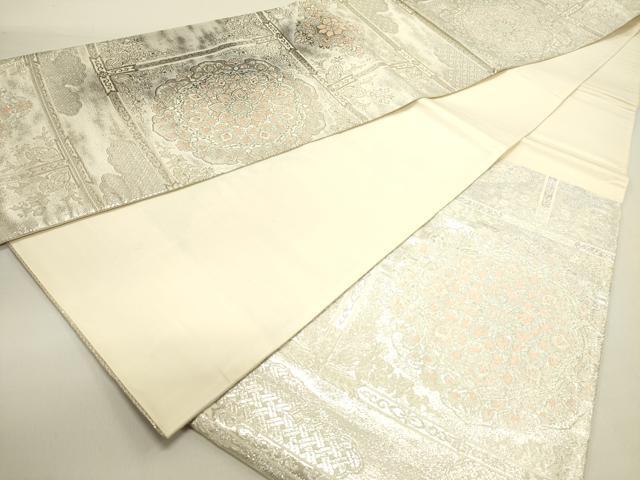 平和屋着物◎六通柄袋帯 天井花文 銀糸 正絹 逸品 DABE0220ya