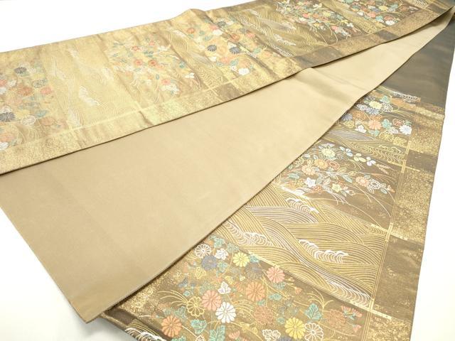 平和屋着物◎六通柄袋帯 流水花文 金銀糸 正絹 逸品 DABE0225ya