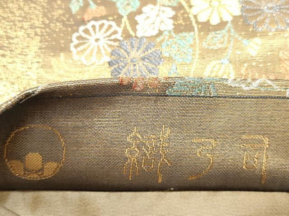 平和屋着物◎六通柄袋帯 流水花文 金銀糸 正絹 逸品 DABE0225ya