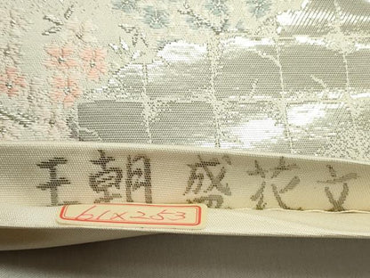 平和屋着物◎六通柄袋帯 唐織 王朝盛花文 九百プラチナ箔 正絹 逸品 DABE0231ya