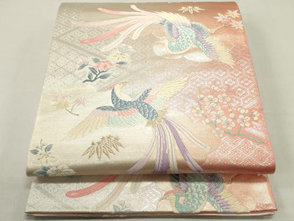 平和屋着物◎六通柄袋帯 唐織 鳳凰花文 金銀糸 正絹 逸品 DABE0232ya