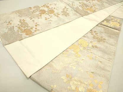 平和屋着物◎六通柄袋帯 柴垣花文 金糸 正絹 逸品 DABE0238ya