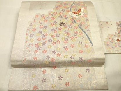 平和屋着物◎九寸名古屋帯　花蝶文　金糸　正絹　逸品　DABE0244ya