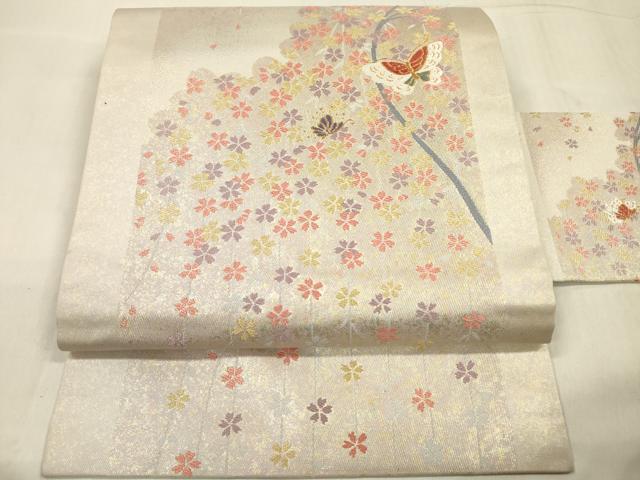 平和屋着物◎九寸名古屋帯　花蝶文　金糸　正絹　逸品　DABE0244ya