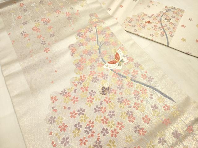 平和屋着物◎九寸名古屋帯　花蝶文　金糸　正絹　逸品　DABE0244ya