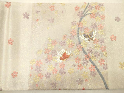 平和屋着物◎九寸名古屋帯　花蝶文　金糸　正絹　逸品　DABE0244ya