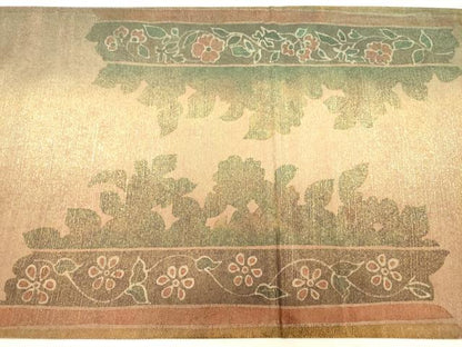 平和屋着物◎太鼓柄袋帯　紬地　草花間道　金彩　正絹　逸品　DABE0247ya