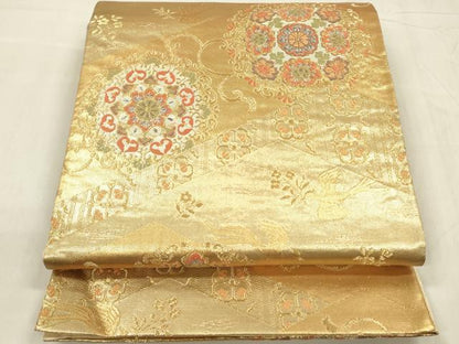 平和屋着物◎六通柄袋帯　正倉院花鳥文　金銀糸　正絹　逸品　DABE0248ya