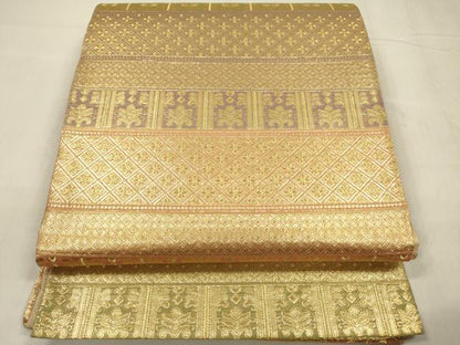 平和屋着物◎佐賀錦　六通柄袋帯　横段文　金糸　正絹　逸品　DABE0249ya