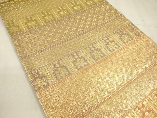 平和屋着物◎佐賀錦　六通柄袋帯　横段文　金糸　正絹　逸品　DABE0249ya