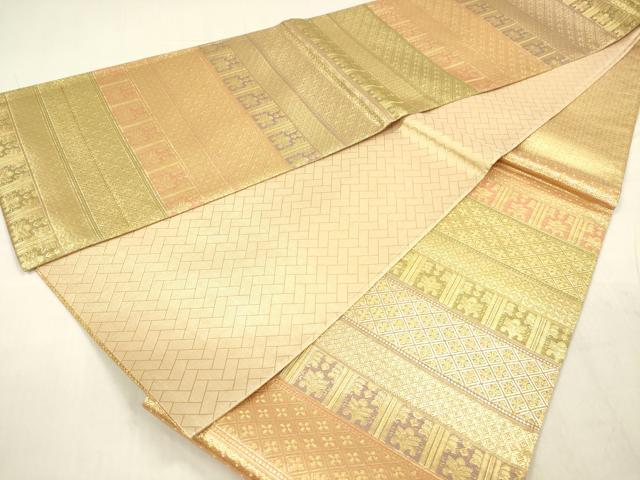 平和屋着物◎佐賀錦　六通柄袋帯　横段文　金糸　正絹　逸品　DABE0249ya
