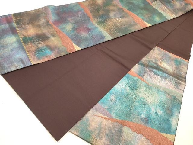 平和屋着物◎六通柄袋帯　霞文　金糸　正絹　逸品　DABE0253ya