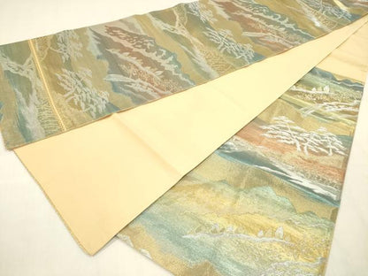 平和屋着物◎六通柄袋帯　風景文　金銀糸　正絹　逸品　DABE0254ya