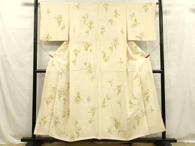 平和屋着物■上質な小紋　手描き　草花文　正絹　逸品　DABE0258ya