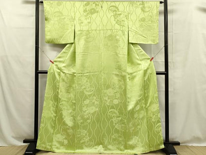 平和屋着物■上質な色無地　草花地紋　若苗色　正絹　逸品　DABE0260ya