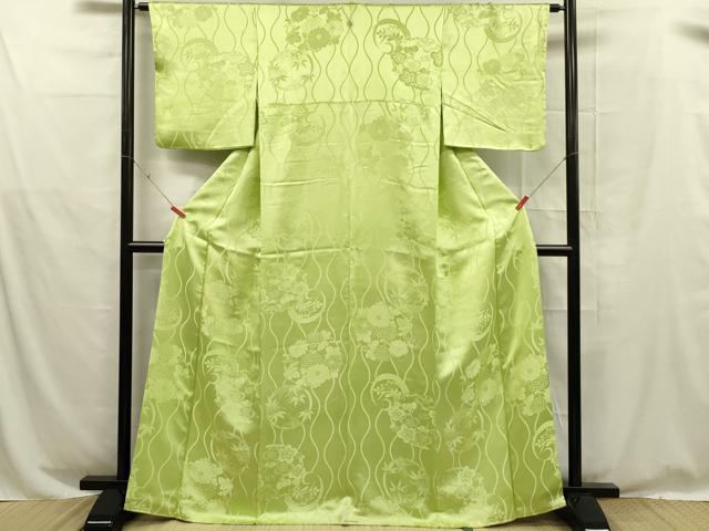 平和屋着物■上質な色無地　草花地紋　若苗色　正絹　逸品　DABE0260ya