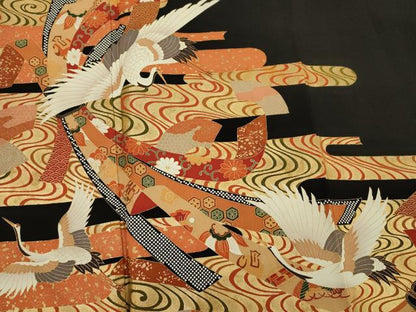 平和屋着物■豪華黒留袖　束ね熨斗花鳥文　金彩　正絹　逸品　DABE0266ya