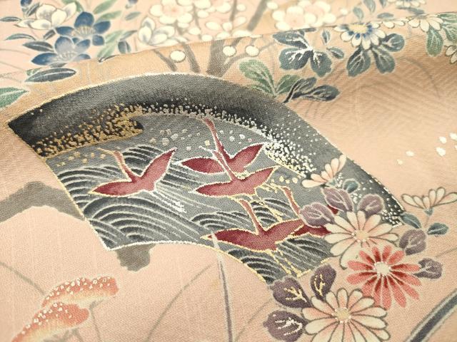 平和屋着物■上質な小紋　花鳥地紙文　金彩　正絹　逸品　DABE0272ya