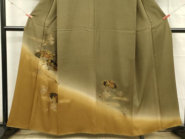 平和屋着物■訪問着　扇面花文　暈し染め　金銀彩　正絹　逸品　DABE0274ya