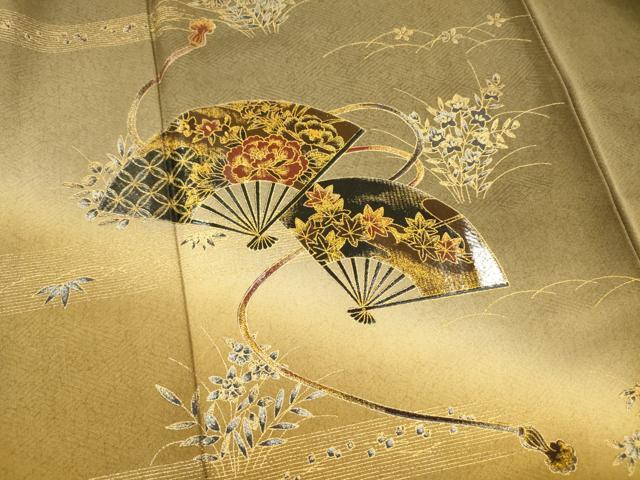 平和屋着物■訪問着　扇面花文　暈し染め　金銀彩　正絹　逸品　DABE0274ya