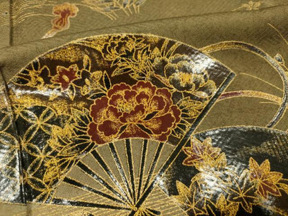 平和屋着物■訪問着　扇面花文　暈し染め　金銀彩　正絹　逸品　DABE0274ya