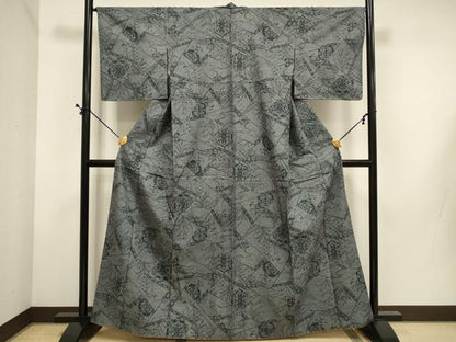 平和屋着物■上質な小紋　紬地　切嵌文　正絹　逸品　DABE0313ya