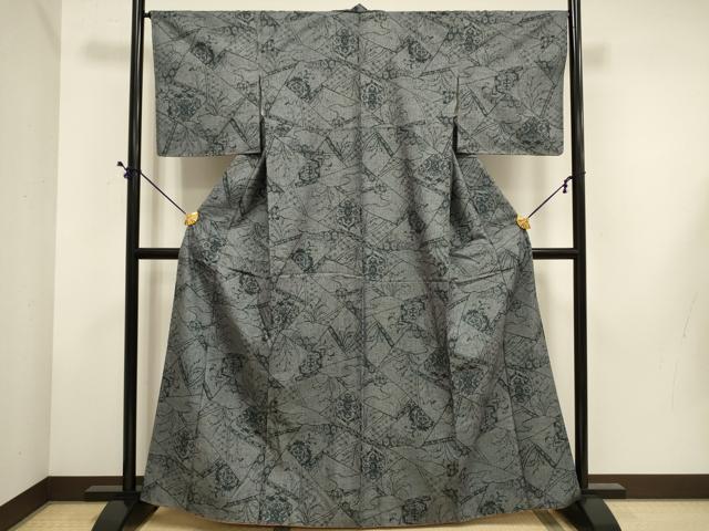 平和屋着物■上質な小紋　紬地　切嵌文　正絹　逸品　DABE0313ya
