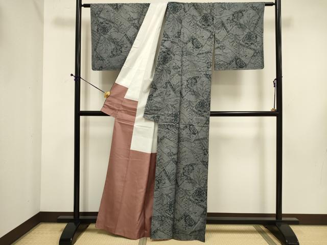 平和屋着物■上質な小紋　紬地　切嵌文　正絹　逸品　DABE0313ya