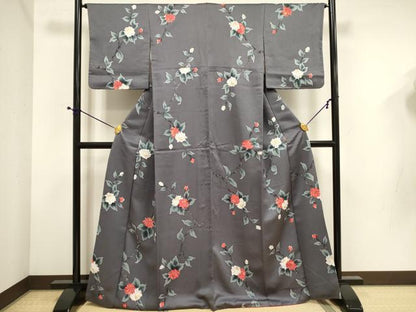 平和屋着物■上質な小紋　枝花文　正絹　逸品　DABE0335ya