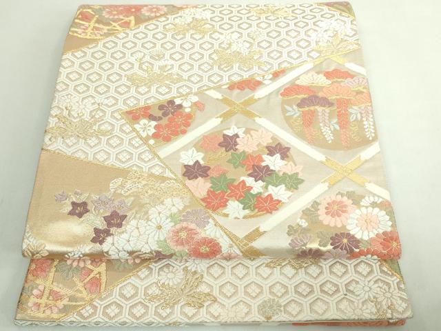 平和屋着物◎六通柄袋帯　唐織　草花文　金糸　正絹　逸品　DABE0346ya