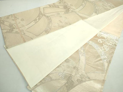 平和屋着物◎六通柄袋帯　立波花文　銀糸　正絹　逸品　DABE0349ya