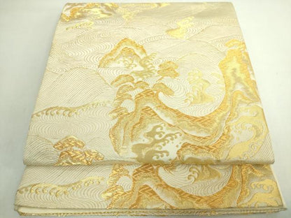 平和屋着物◎六通柄袋帯 立波文 金糸 正絹 逸品 DABE0354ya