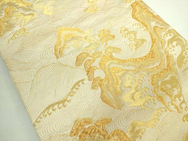 平和屋着物◎六通柄袋帯 立波文 金糸 正絹 逸品 DABE0354ya