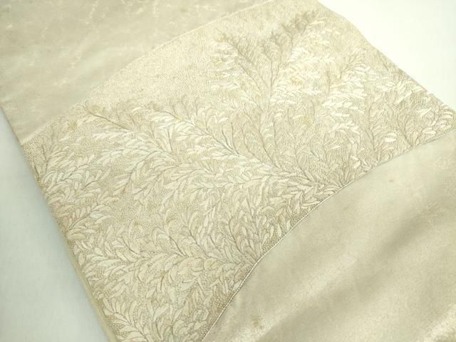 平和屋着物◎中国三大刺繍 相良刺繍 太鼓柄袋帯 枝葉文 銀糸 正絹 逸品 DABE0355ya