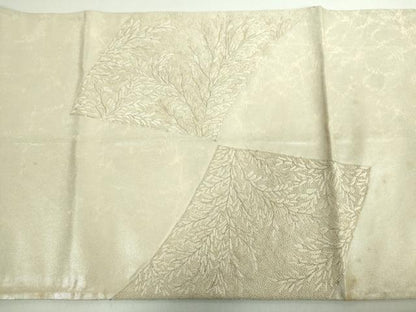 平和屋着物◎中国三大刺繍 相良刺繍 太鼓柄袋帯 枝葉文 銀糸 正絹 逸品 DABE0355ya