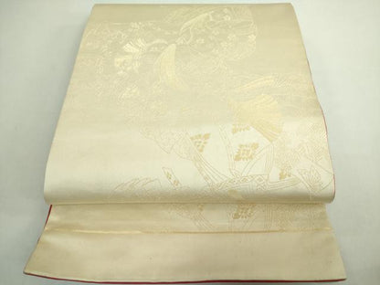 平和屋着物◎両面 全通柄袋帯 女人文 金糸 正絹 逸品 DABE0362ya