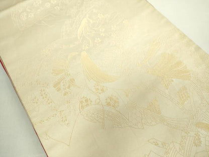 平和屋着物◎両面 全通柄袋帯 女人文 金糸 正絹 逸品 DABE0362ya