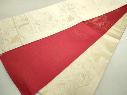 平和屋着物◎両面 全通柄袋帯 女人文 金糸 正絹 逸品 DABE0362ya