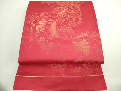 平和屋着物◎両面 全通柄袋帯 女人文 金糸 正絹 逸品 DABE0362ya
