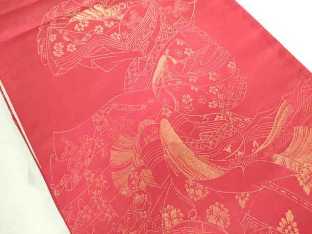 平和屋着物◎両面 全通柄袋帯 女人文 金糸 正絹 逸品 DABE0362ya